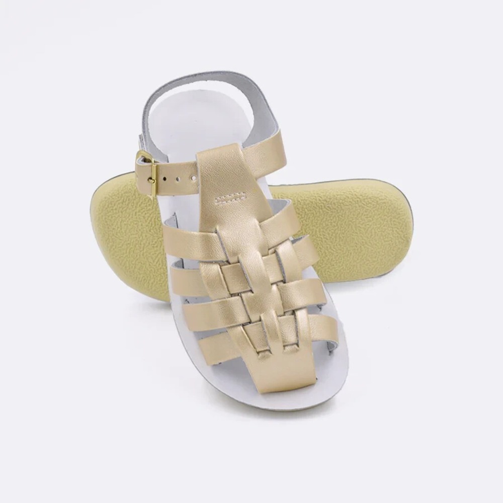Salt Water Sandals Kids Girls Size 2 Hoy Shoe Sailor Shiny‎ Gold  NEW